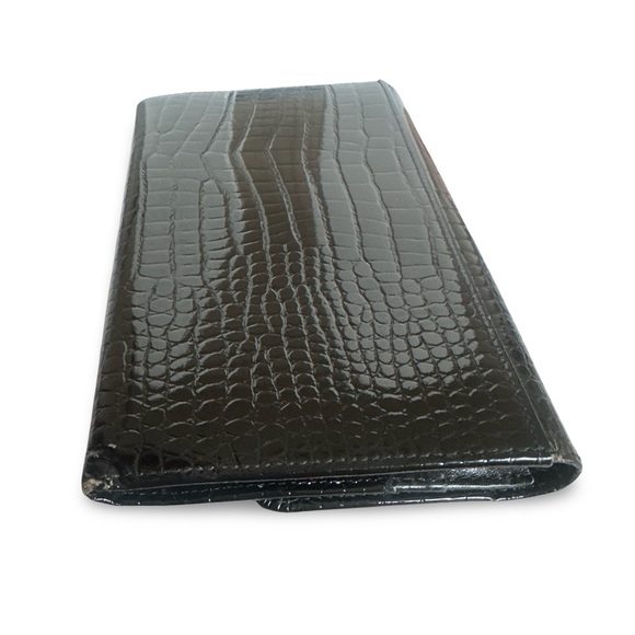 Petit Point Michiko Kuge NEW! Crocodile embossed black Leather Womens wallet - Picture 3 of 10